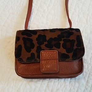 J. Crew Leather Calf Hair Leopard Crossbody Bag